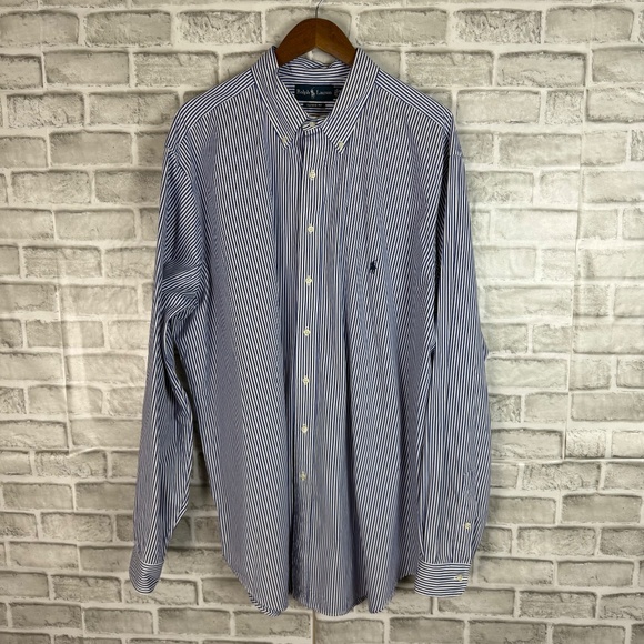 Ralph Lauren Classic Fit Nautical Blue Vertical Striped Button Down Shirt 2XLT - Picture 2 of 7